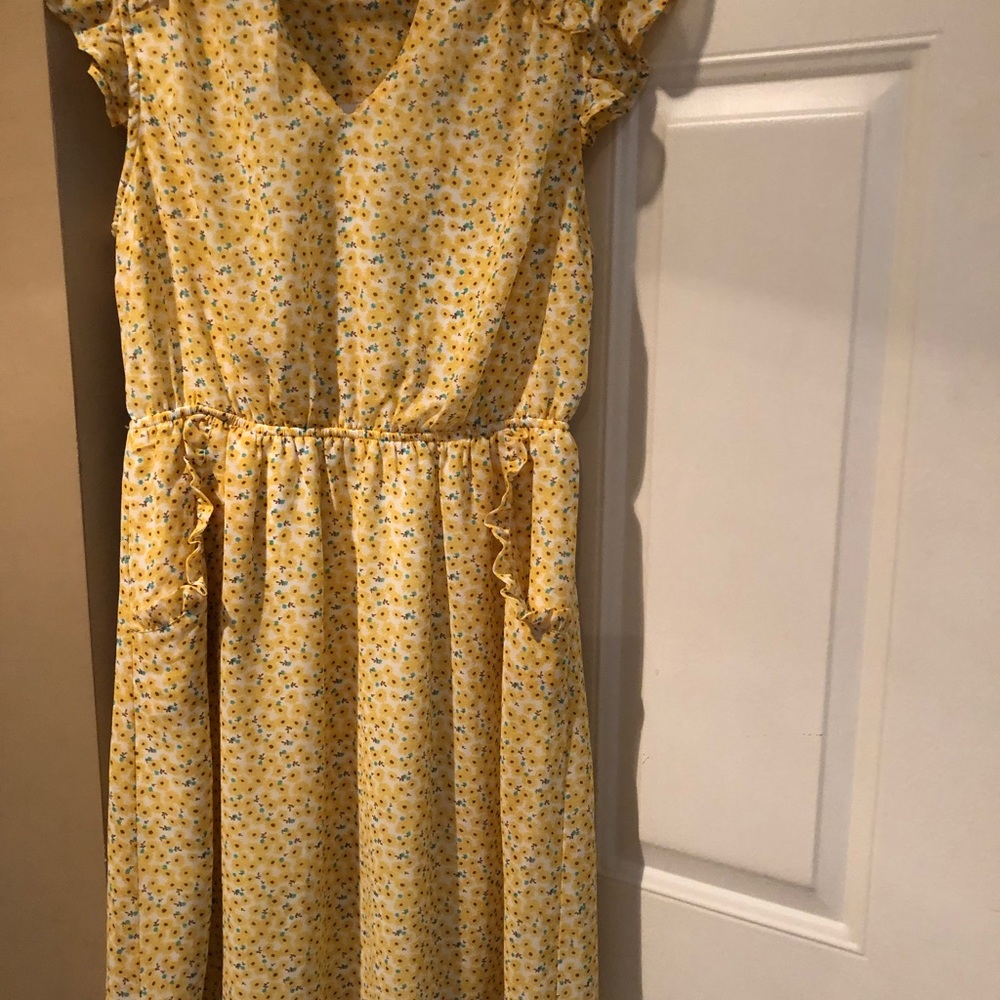 Monteau Floral Yellow and Green Mini Dress Size Large